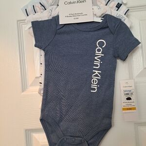 NWT Calvin Klein Baby Bodysuits 4-Pack Size 0-3 M Short Sleeve Cotton Infant